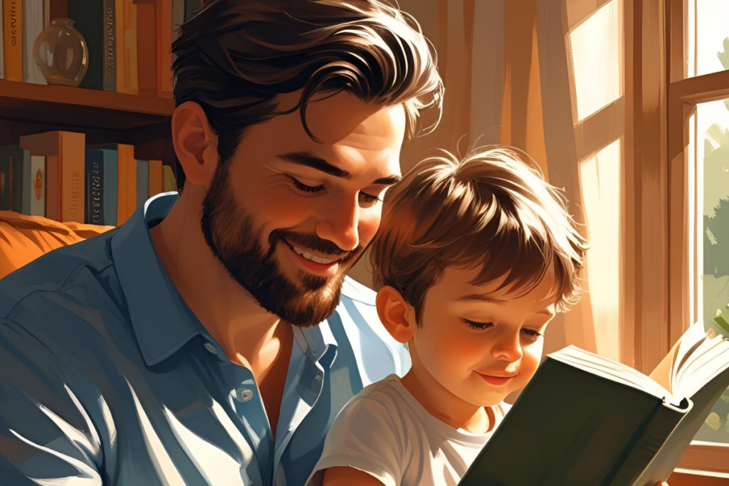 Papa liest seinem Sohn vor - dekoratives Bild